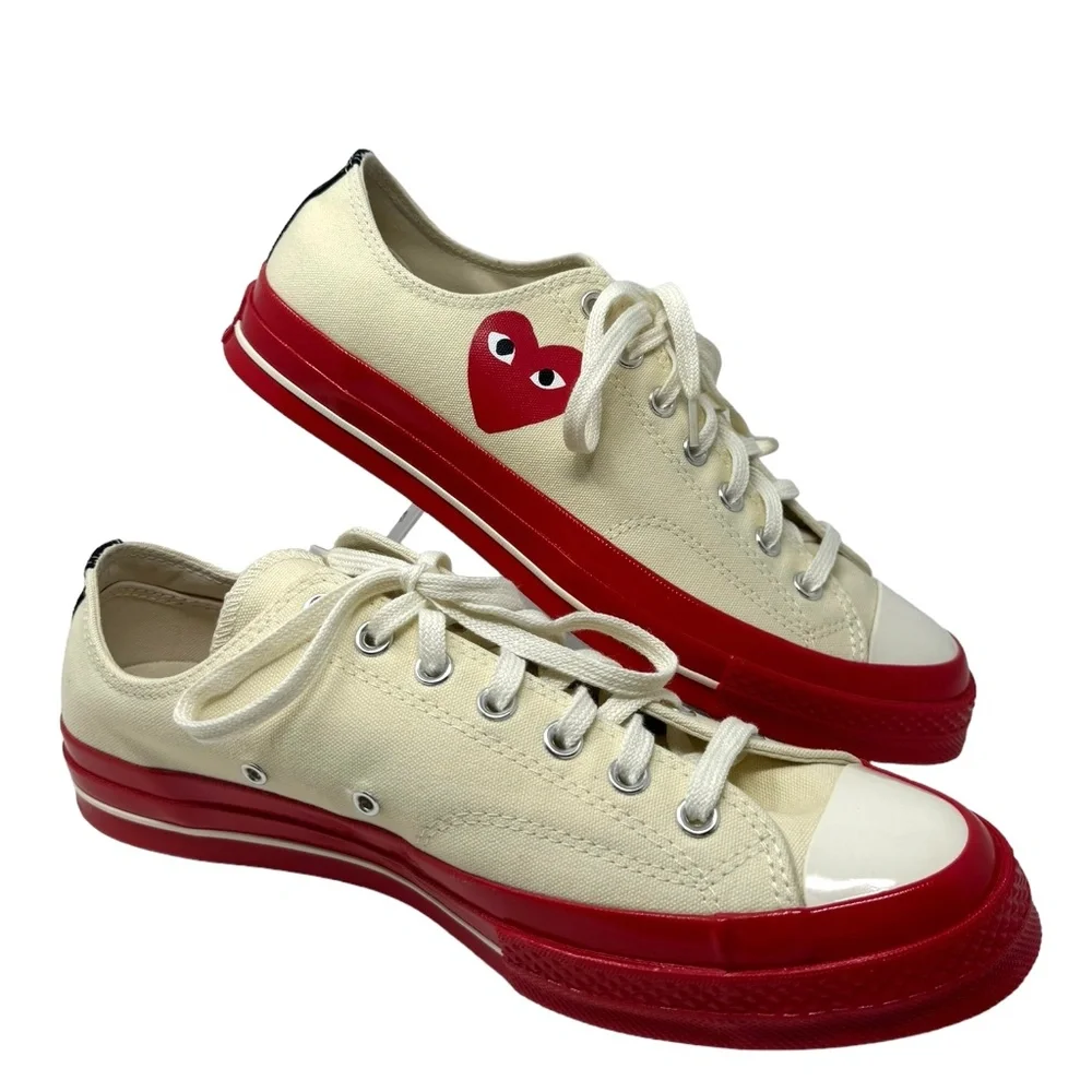 Converse Chuck 70 CDG Low Top Shoe Skate Women Sneakers Canvas Beige Red A01796C